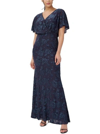 Adrianna Papell Womens Embroidered Burnout Evening Dress In Blue