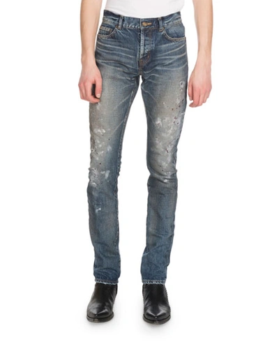 Saint Laurent Men's Slim-fit Painted Jeans