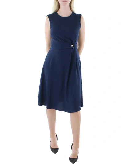 Lauren Ralph Lauren Womens Gathered Calf Fit & Flare Dress In Blue