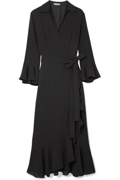 Michael Kors Ruffled Silk-georgette Wrap Dress In Black