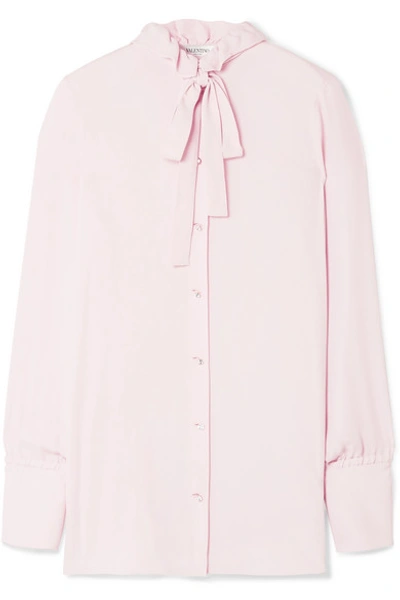 Valentino Pussy-bow Embellished Silk Blouse In Baby Pink