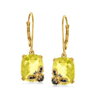 Ross-simons Lemon Quartz Bumblebee Drop Earrings With Smoky Quartz And Black Spinel Accents In 18kt Gold Over St In Yellow