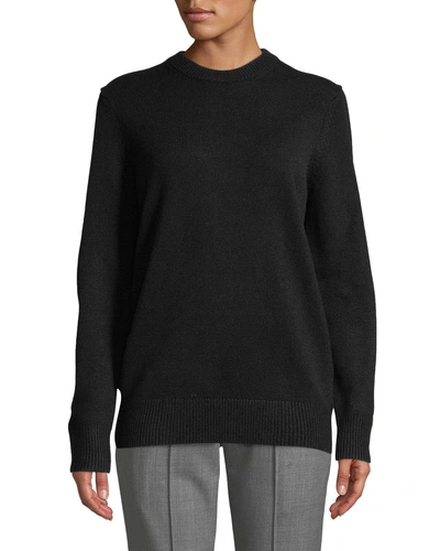 Michael Kors Crewneck Long-sleeve Oversized Cashmere Sweater In Black