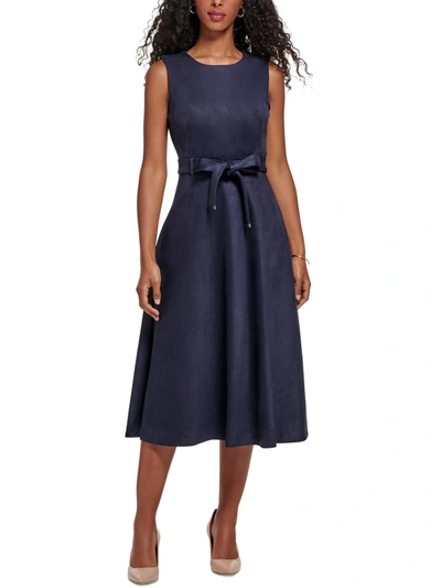 Calvin Klein Womens Faux Suede Midi Wear To Work Dress In Blue