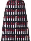 Prada Lipstick Patterned Print Long Skirt In Black