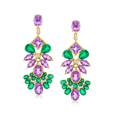 Ross-simons Amethyst And Green Chalcedony Drop Earrings With . White Topaz In 18kt Gold Over Sterling In Purple