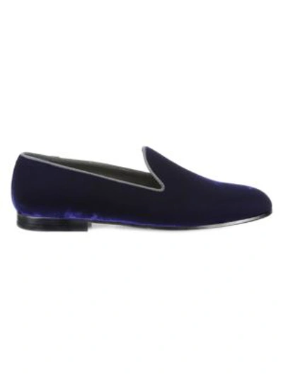 Giorgio Armani Men's Formal Velvet Round-toe Slippers In Navy Blue
