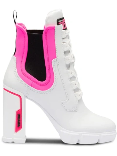 Prada Logo-embossed Rubber And Neoprene-trimmed Leather Ankle Boots In White