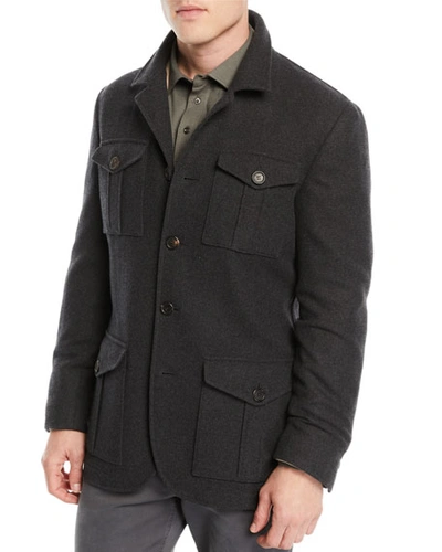 Brunello Cucinelli Men's Wool/cashmere Safari Jacket In Dark Gray