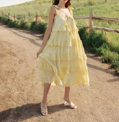 Mable Mellow Tiered Gingham Midi Dress In Yellow | ModeSens
