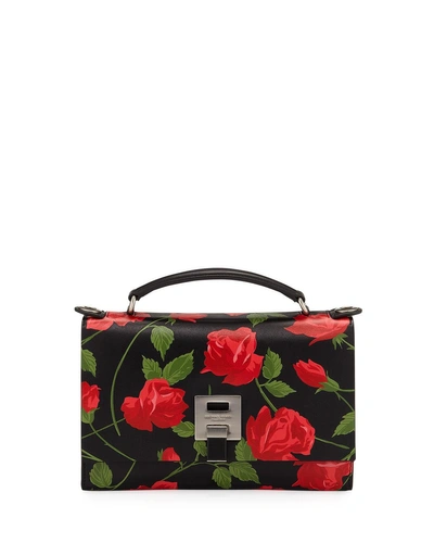 Michael Kors Stemmed Roses Leather Shoulder Bag In Red