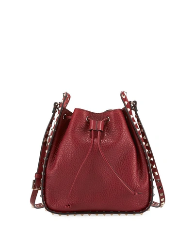 Valentino Garavani Rockstud Large Bucket Bag In Dark Red