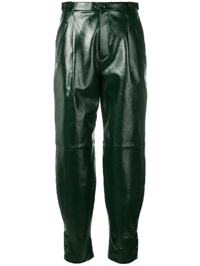 Givenchy High-waist Snap-cuff Lamb Leather Trousers In Green