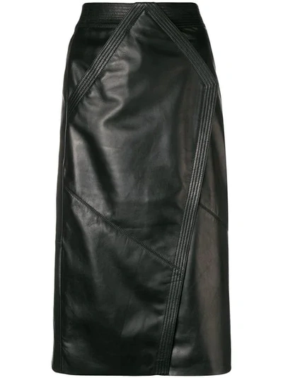 Givenchy Geometric Seamed Sheep Leather Midi Skirt In Black