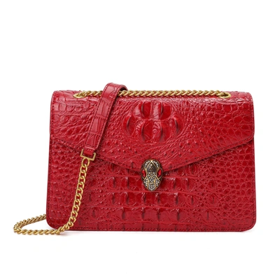 Tiffany & Fred Paris Tiffany & Fred Alligator Embossed Leather Shoulder Bag In Red