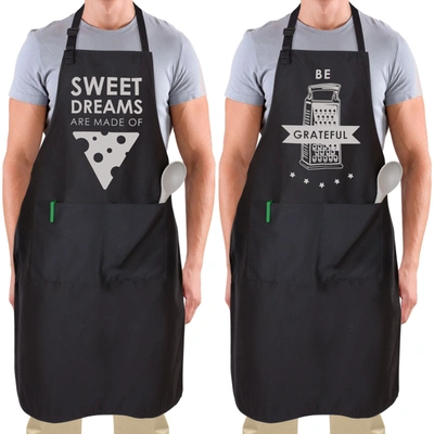 Zulay Kitchen Funny Aprons For Women Men Couples (2 Pack) In Black