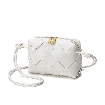 Tiffany & Fred Paris Tiffany & Fred Smooth Woven Leather Top-handle Crossbody/shoulder Bag In White