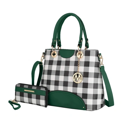 Mkf Collection By Mia K Gabriella Checkers Handbag With Wallet In Green