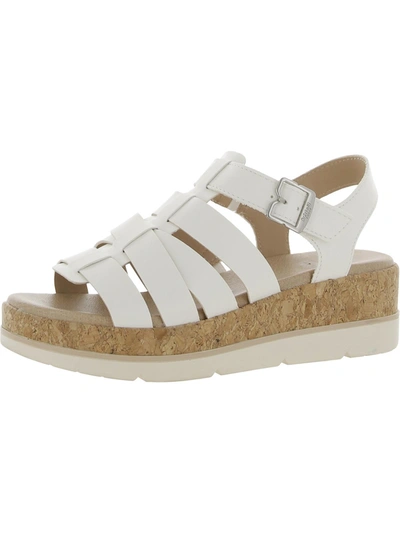 Dr. Scholl's Shoes Only You Womens Faux Leather Cork Wedge Sandals In White