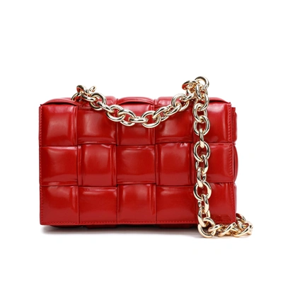 Tiffany & Fred Paris Full-grain Woven Lambskin Leather Shoulder Bag In Red