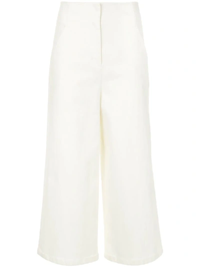 Tibi Demi Wide-leg Enzyme Washed Twill Cropped Jeans In White