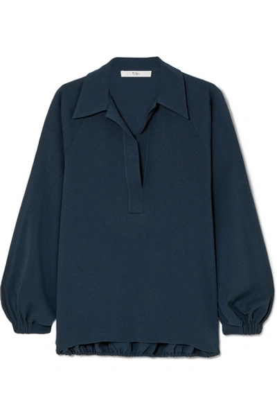 Tibi Savanna Collared Easy-fit Crepe Polo Top In Navy