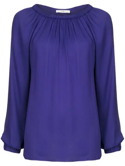 Tibi Round-neck Long-sleeve Tieback Ruching Georgette Top In Purple