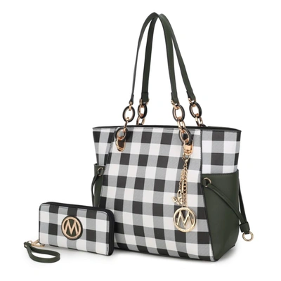 Mkf Collection By Mia K Yale Checkered Tote Handbag With Wallet In Green