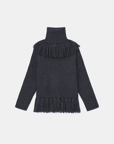 Lafayette 148 Responsible Cashmere-wool Fringed Turtleneck Sweater In Grey