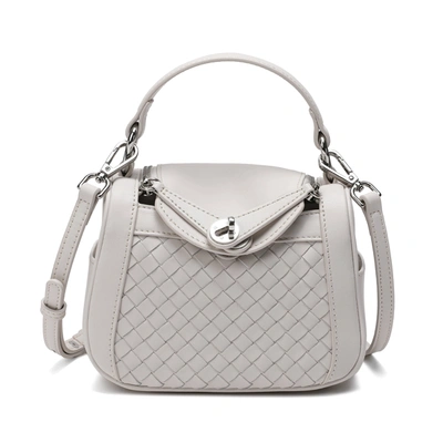 Tiffany & Fred Paris Woven Leather Crossbody/ Shoulder Bag In White