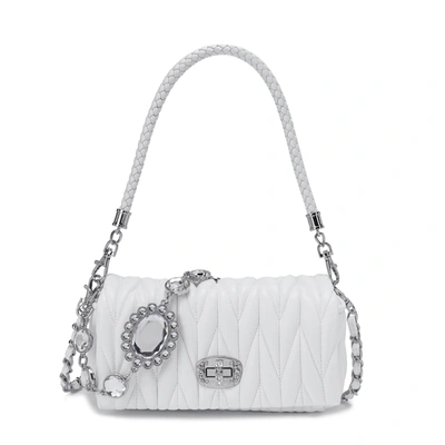 Tiffany & Fred Paris Pleated Sheepskin Shoulder Bag In White