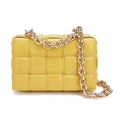 Tiffany & Fred Paris Full-grain Woven Lambskin Leather Shoulder Bag In Yellow
