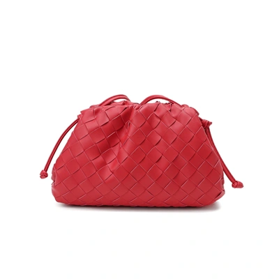 Tiffany & Fred Full Grain Woven Leather Pouch/ Shoulder/ Clutch Bag In Red
