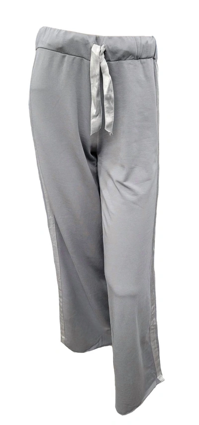 Pj Harlow Kimber Long French Terry Wide Leg Pant With Satin Stripes In Silver