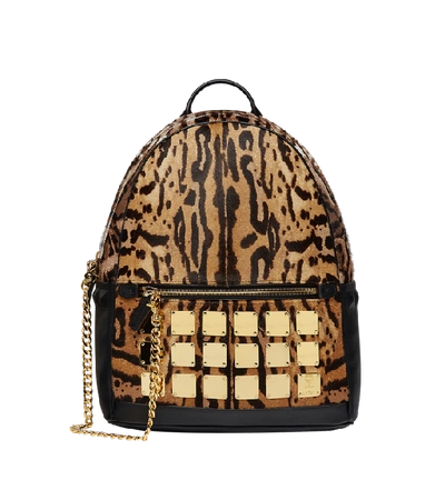 Mcm Stark Logo Plate Backpack In Leopard Haircalf In Co