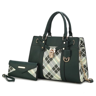 Mkf Collection By Mia K Christine Plaid Vegan Leather Women's Satchel Bag With Wallet - 6 In Green