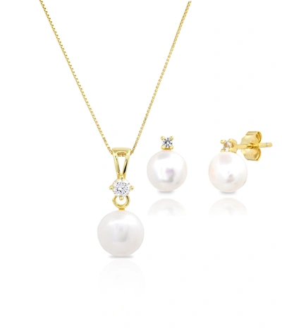 Max + Stone Sterling Silver Yellow Gold Plate Cultured Pearl & Created White Sapphire Set