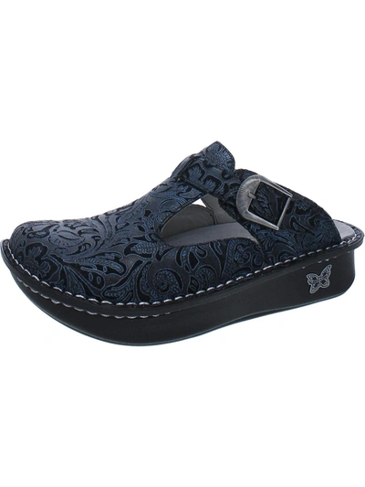 Alegria Womens Leather Embossed Clogs In Blue