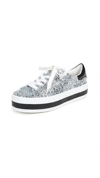 Alice And Olivia Ezra Glitter Leather Platform Sneakers In Silver