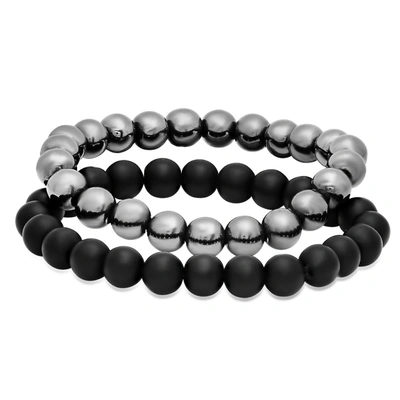 Max + Stone Polished Black Onyx And Hematite Stretch Bracelet, 7 Inhes