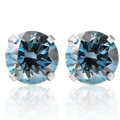 Pompeii3 3/4ct Blue Diamond Studs In 14k White Gold Lab Grown