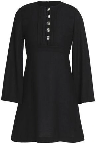 Vanessa Seward Embellished Wool-crepe Mini Dress In Black