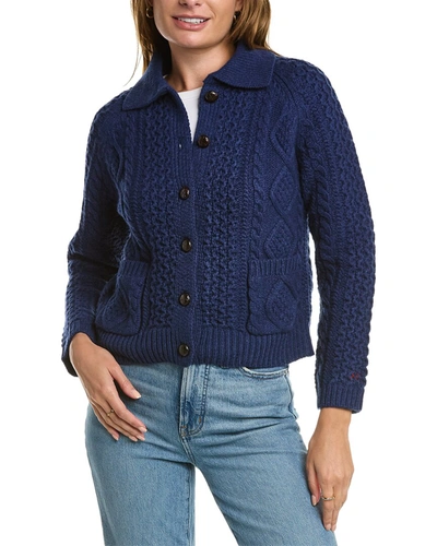 Frances Valentine Fisherman Skipper Wool Cardigan In Blue