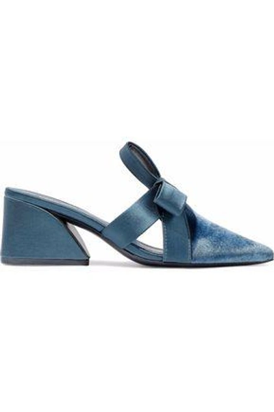 Mercedes Castillo Satin-trimmed Velvet Mules In Storm Blue