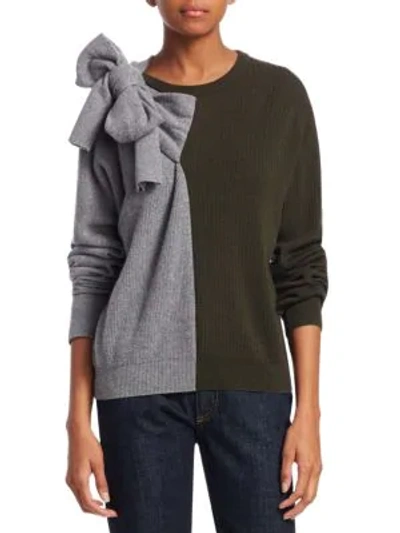 Carven Crewneck Split-color Wool-cashmere Sweater W/ Ties In Bark