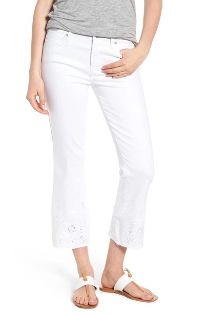 Liverpool Hannah Embroidered Raw Hem Jeans In Bright White