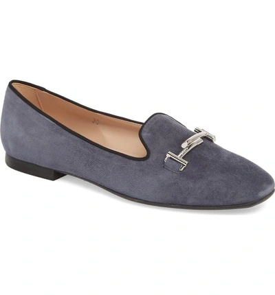Tod's Double T Loafer In Blue Suede