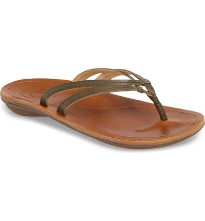 Olukai 'u'i' Thong Sandal In Dusty Olive/ Sahara Leather