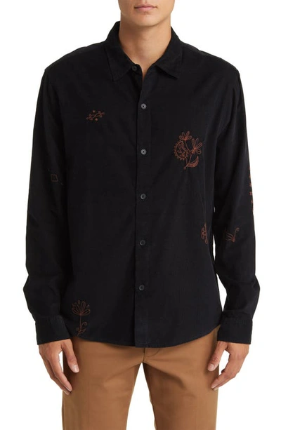 Wax London Trin Embroidered Corduroy Shirt In Black
