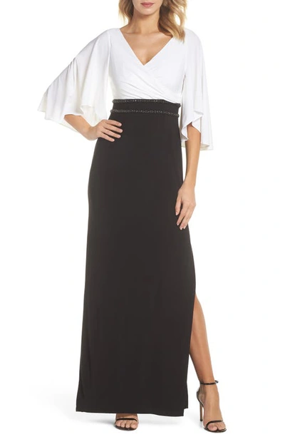 Adrianna Papell Embellished Colorblocked Gown In Ivory/ Black